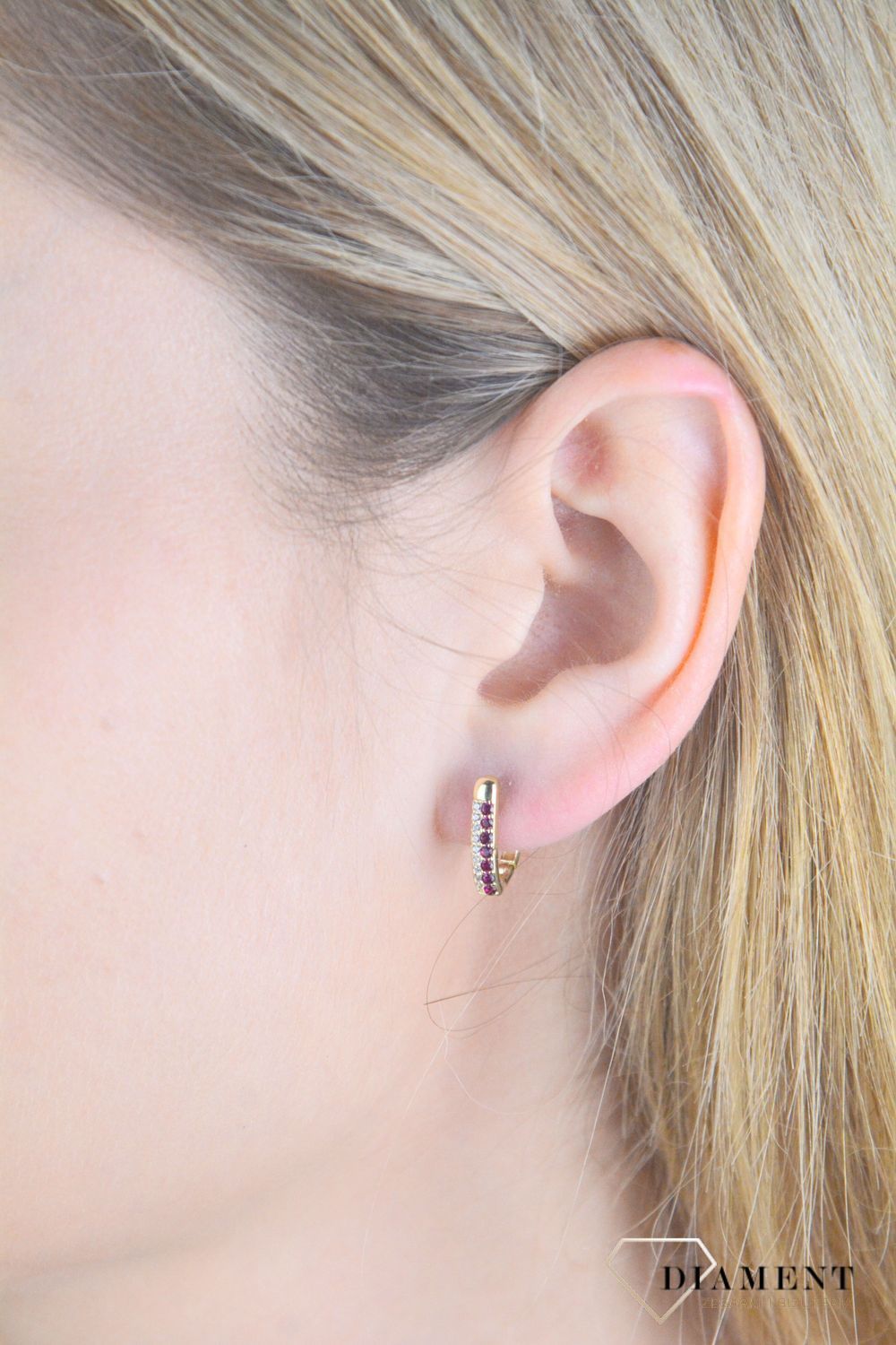 Złote kolczyki damskie 375 z czerwonymi cyrkoniami KL 8860A 375.jpg